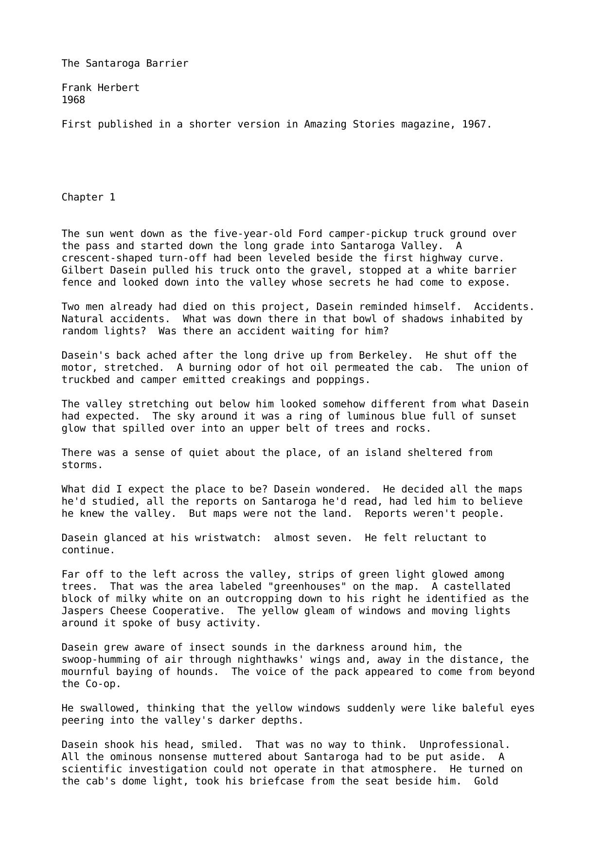 The Santaroga Barrier