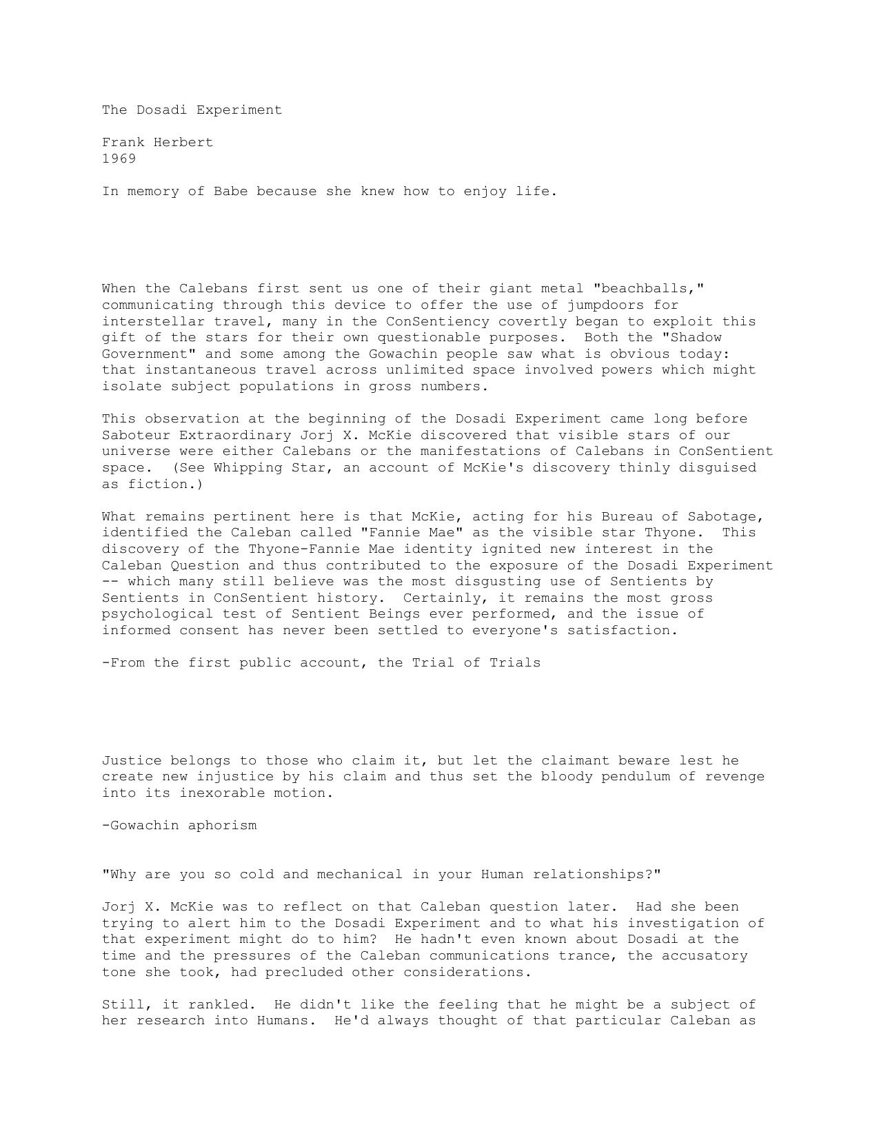 The Dosadi Experiment